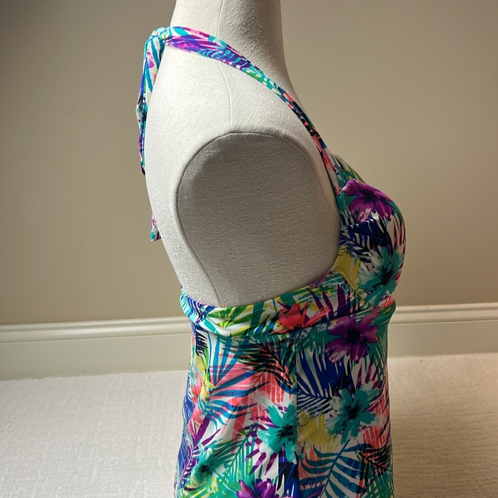 Collections by Catalina Floral Halter Tankini Swim Top Tie Neck Push-up L 12-14 - Picture 4 of 7